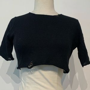 UNIF Liv Black Distressed Knit Crop Top